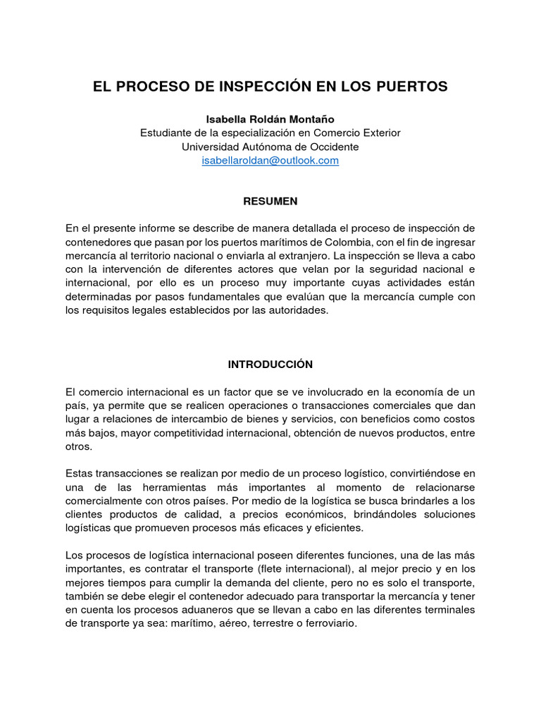 El Proceso de Inspección en Los Puertos - Isabella Roldán Montaño | PDF ...