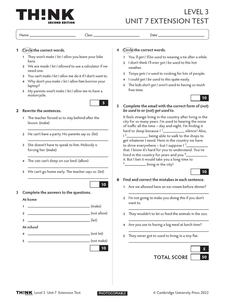 Level 3 Unit 7 Extension Test Guide | PDF