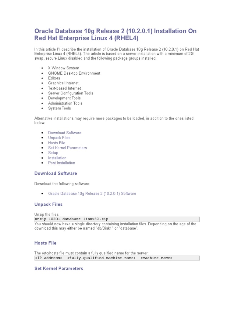 Oracle Database 10g Release 2 On Linux Oracle Database Operating System Families