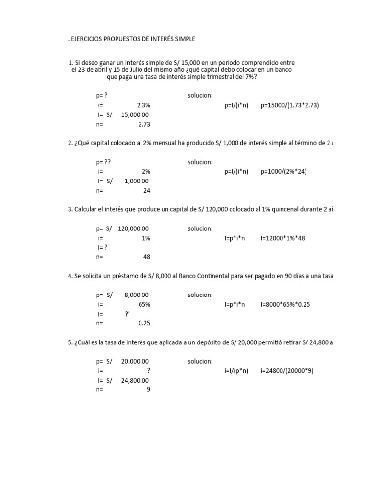 Ejercicios de Interés Simple Resueltos | PDF | Finanzas y dinero ...