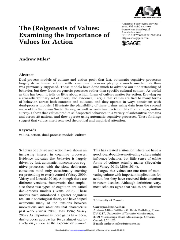 The (Re) Genesis of Values: Examining The Importance of Values For ...