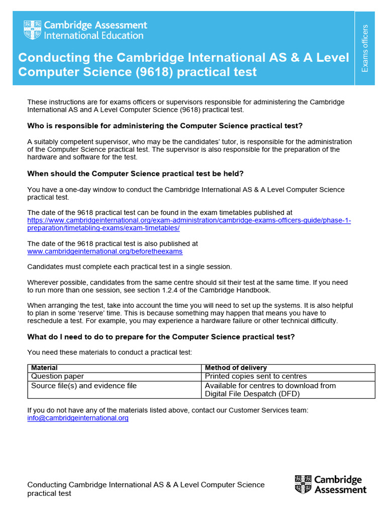Cambridge AS & A Level Computer Science Test Guide | PDF | Computer ...
