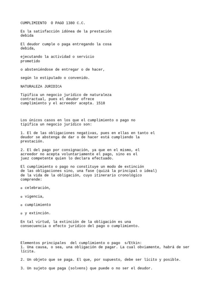 Cumplimiento y Pago en Derecho Civil | PDF | Pagos | Justicia