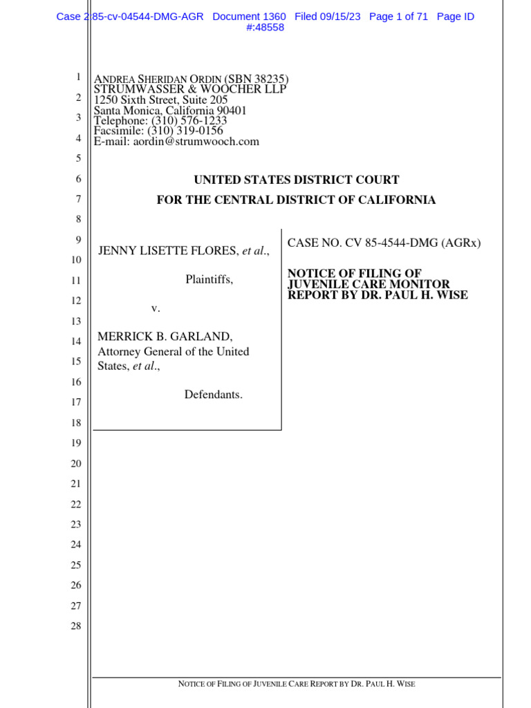 Report of Dr. Paul H. Wise in Flores v. Meese (Sept. 15, 2023) PDF
