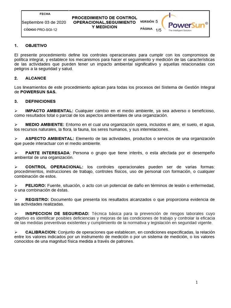 Control Operacional y Seguimiento SGI | PDF | Calidad (comercial ...