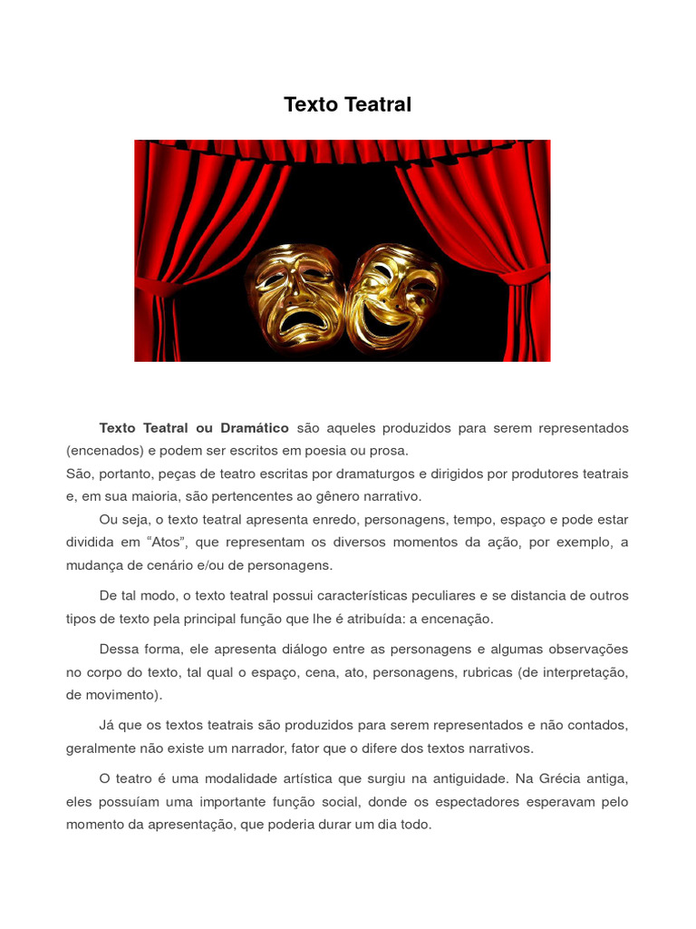 Características do Texto Teatral | PDF | Teatro
