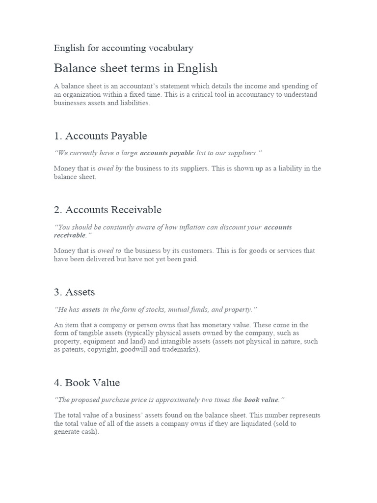 English For Accounting Vocabulary PDF Debits And Credits Balance