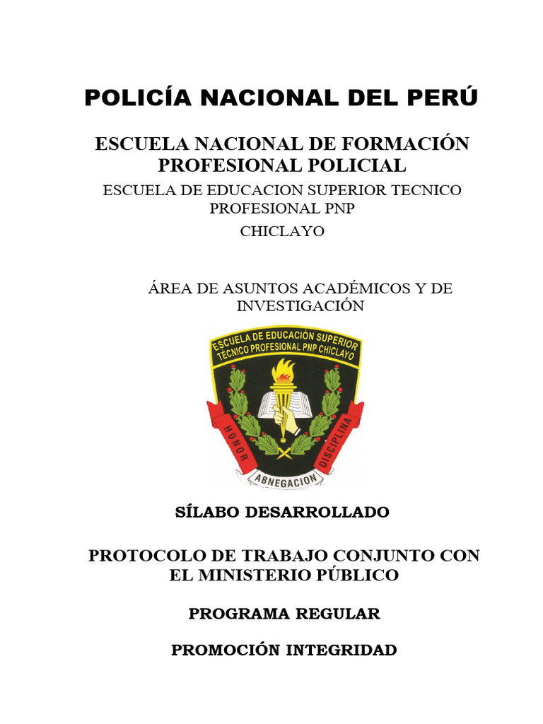 Silabo de Protocolo de Trabajo Conjunto Con El Ministerio Publico | PDF