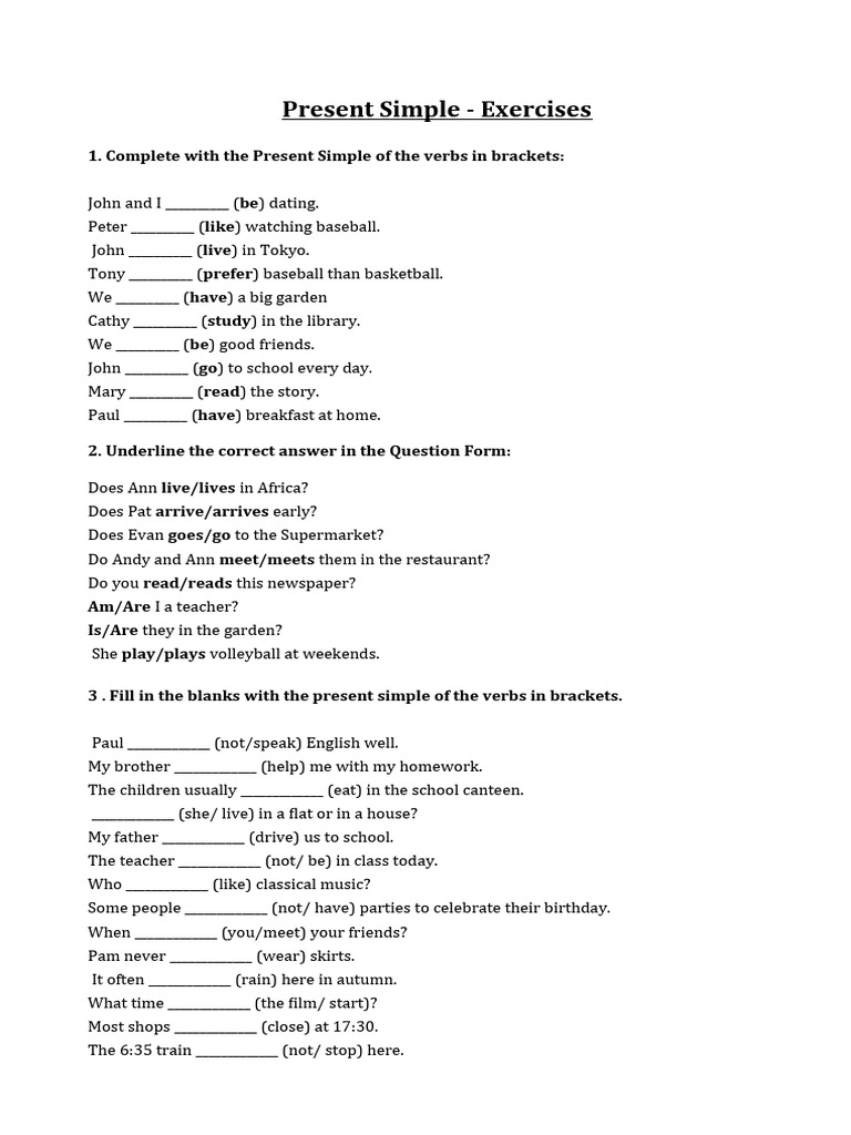 Present Simple - Exercises | PDF