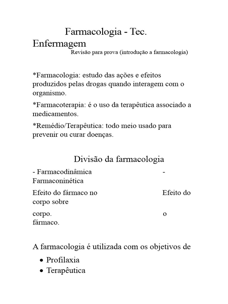Farmacologia - Tec - Enfermagem | PDF