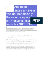 ESFA Aspectos Importantes A Revelar Año de Transición y Balance de Apertura Por Convergencia Hacia Las NIIF