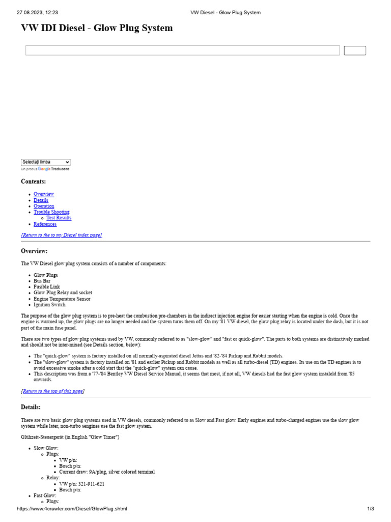 VW Diesel - Glow Plug System | PDF | Relay | Electrical Connector