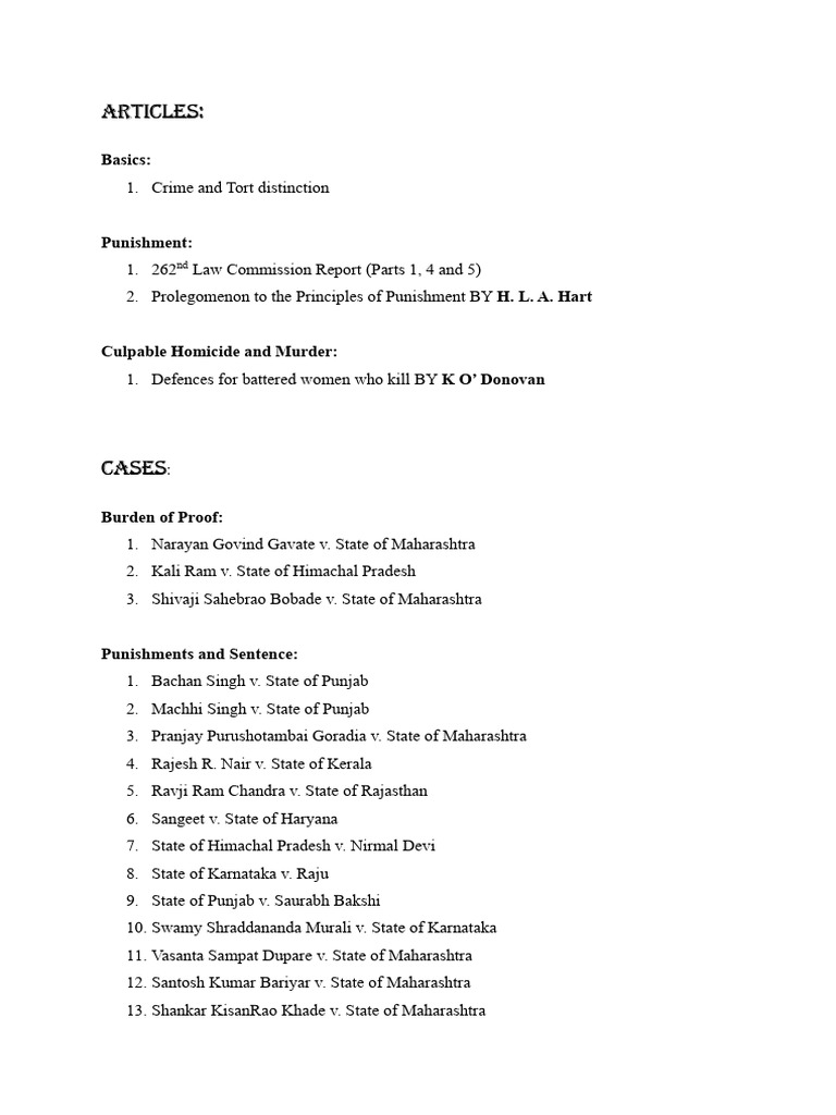 Overview of Indian Criminal Law Cases | PDF | Law