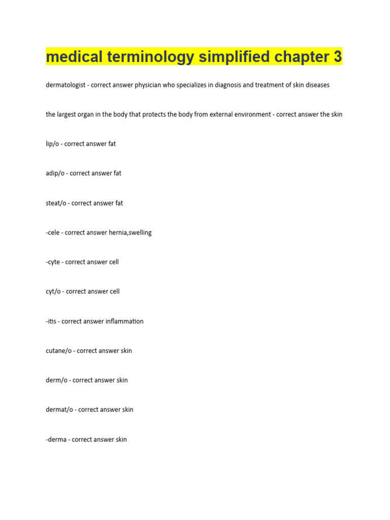 Medical Terminology Simplified Chapter 3 PDF Skin Anatomy