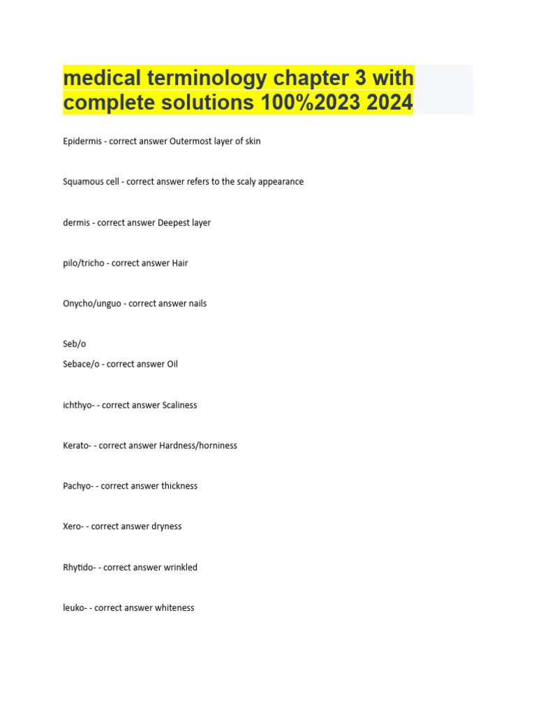 Medical Terminology Chapter 3 With Complete Solutions 100 23 2024 PDF