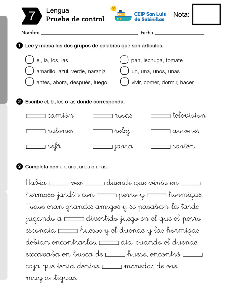 Prueba de Control Lengua 2 Primaria | PDF