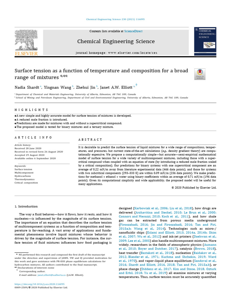 Surface Tension As A Function of Temperature and Composition | PDF ...