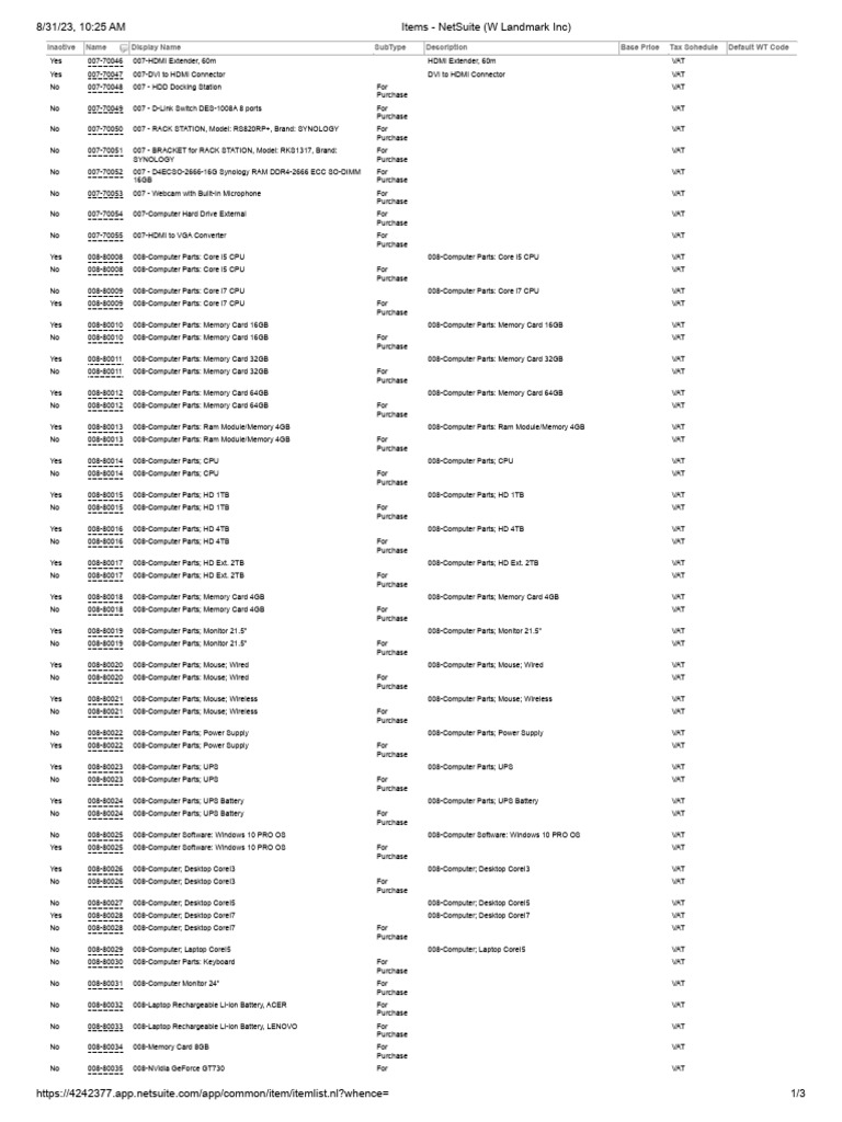 NetSuite Item List for Landmark Inc | PDF | Laptop | Desktop Computer