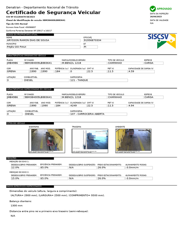 TASSRRY様確認ページ Certificado de Segurança Veicular CSV 2023 | PDF | Veículos de