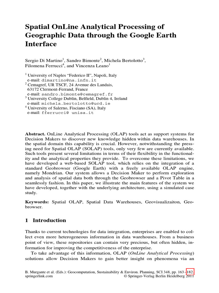 Spatial OLAP Tool via Google Earth | PDF | Spatial Analysis | Computing