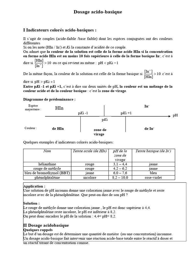 Dosage acido-basique : principes et applications | PDF | Ammonium | Ph