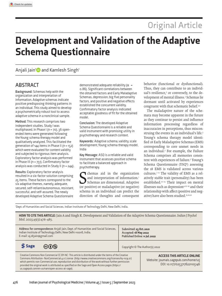 Jain Singh 2022 Development and Validation of The Adaptive Schema ...