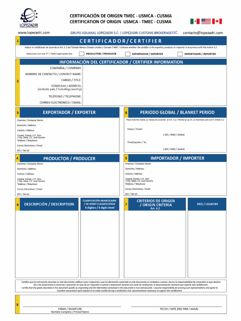 USMCA TMEC Certification 2020 | PDF