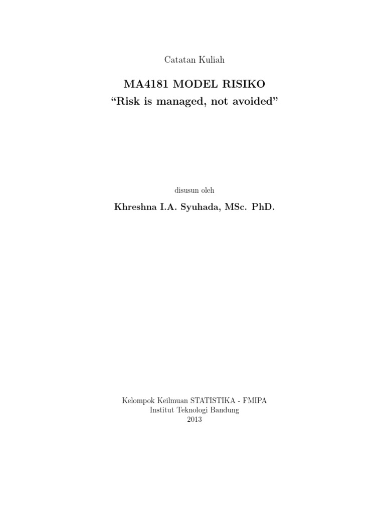MA4181 MODEL RISIKO Risk Is Managed, Not Avoided | PDF