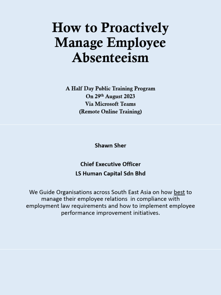 Managing Employee Absenteeism Training | PDF | Employment | Sexual ...
