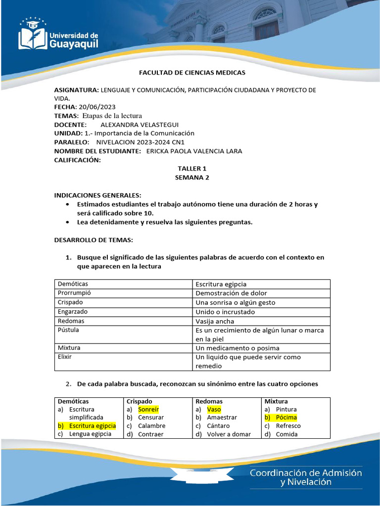Taller de Lenguaje y Comunicación 2023 | PDF | Estudios de idiomas ...