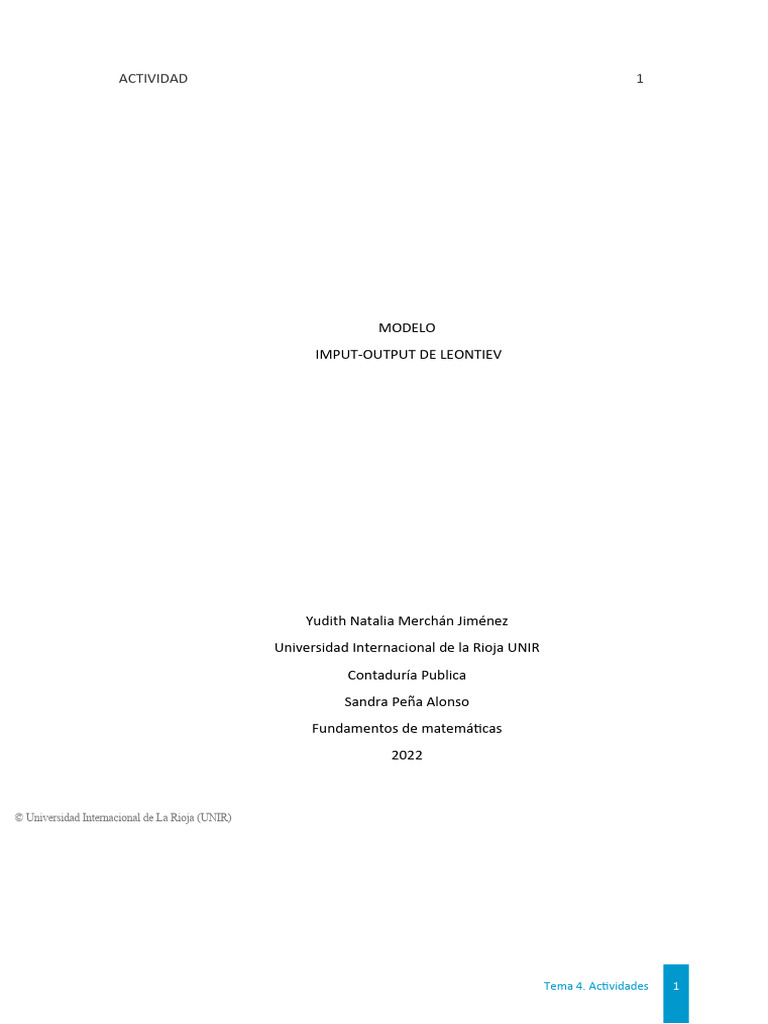 Modelo Input-Output de Leontiev | PDF | Teoría de la matriz | Análisis ...