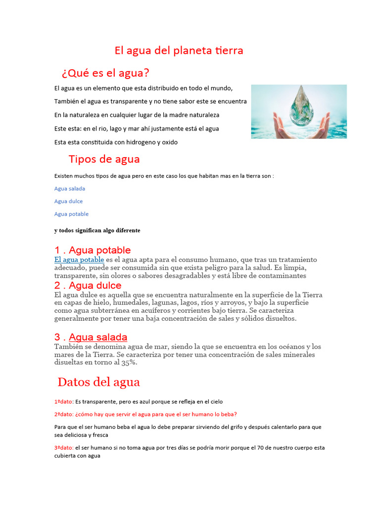 El Agua Del Planeta Tierra | PDF | Agua | Agua dulce