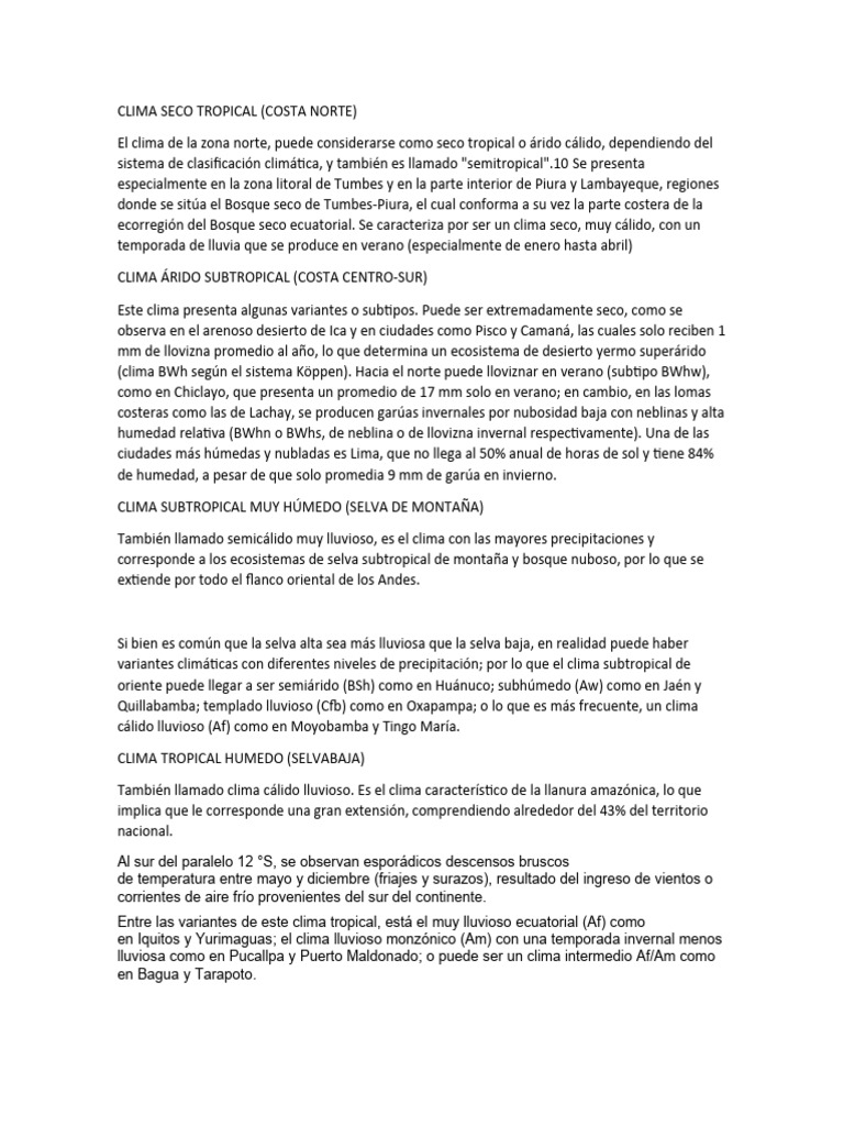 Tipos de Clima en Perú: Costa y Selva | PDF | Clima | Ciencias de la Tierra