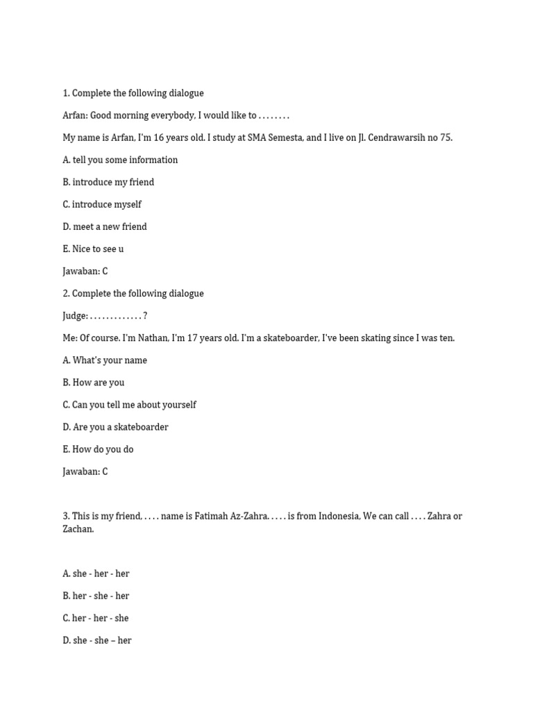 English Dialogue Completion Exercises | PDF | Art