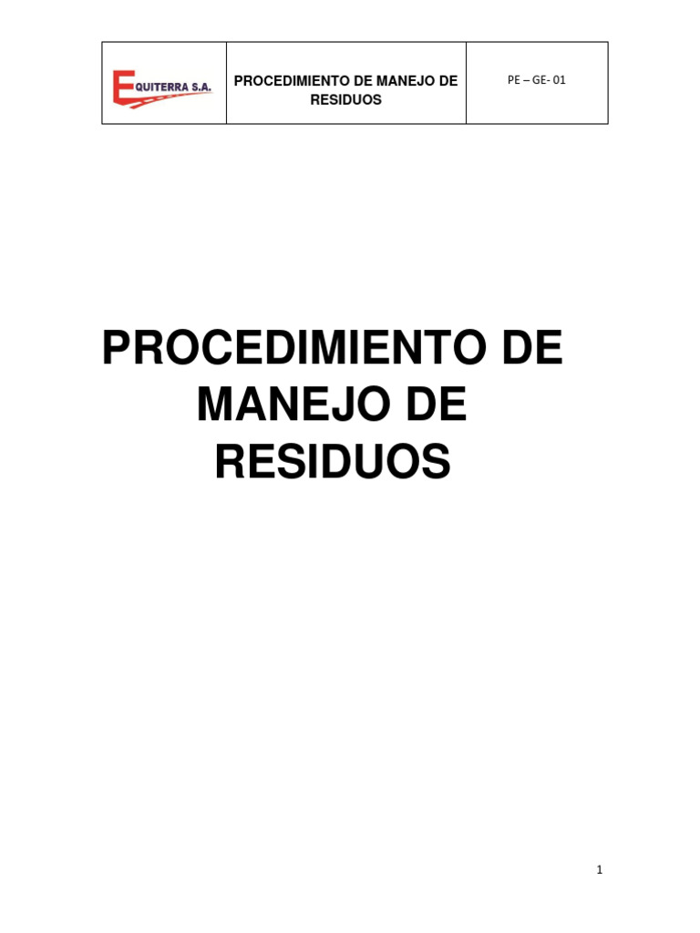 Procedimiento de Manejo de Residuos | PDF | Residuos | Reciclaje
