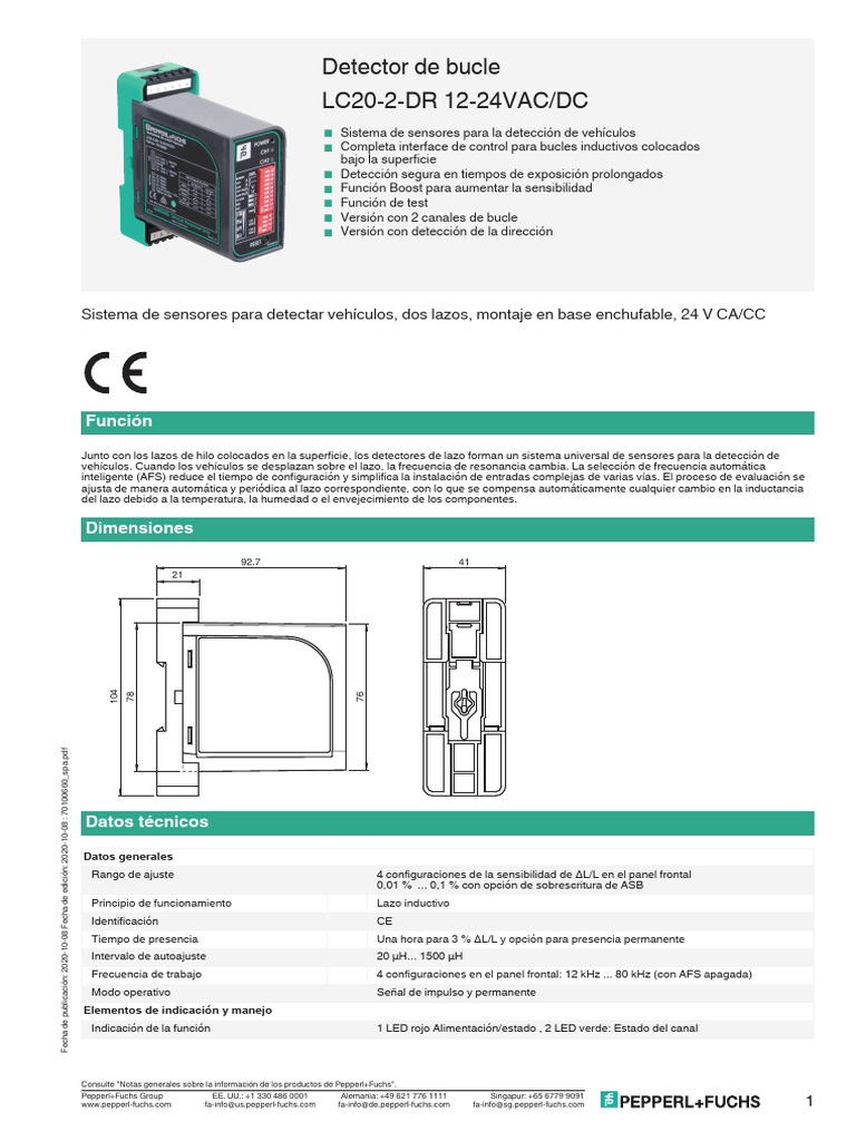 Detector de bucle LC20-2-DR 12-24V AC/DC | PDF