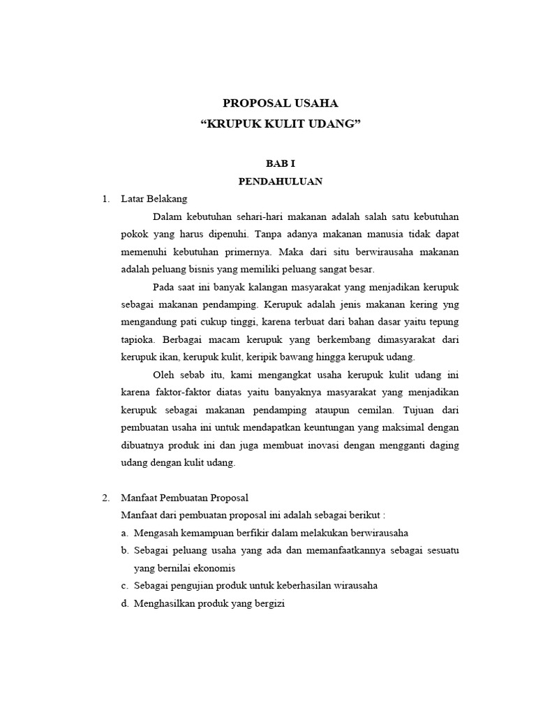 Proposal Usaha - Kerupuk Kulit Udang | PDF