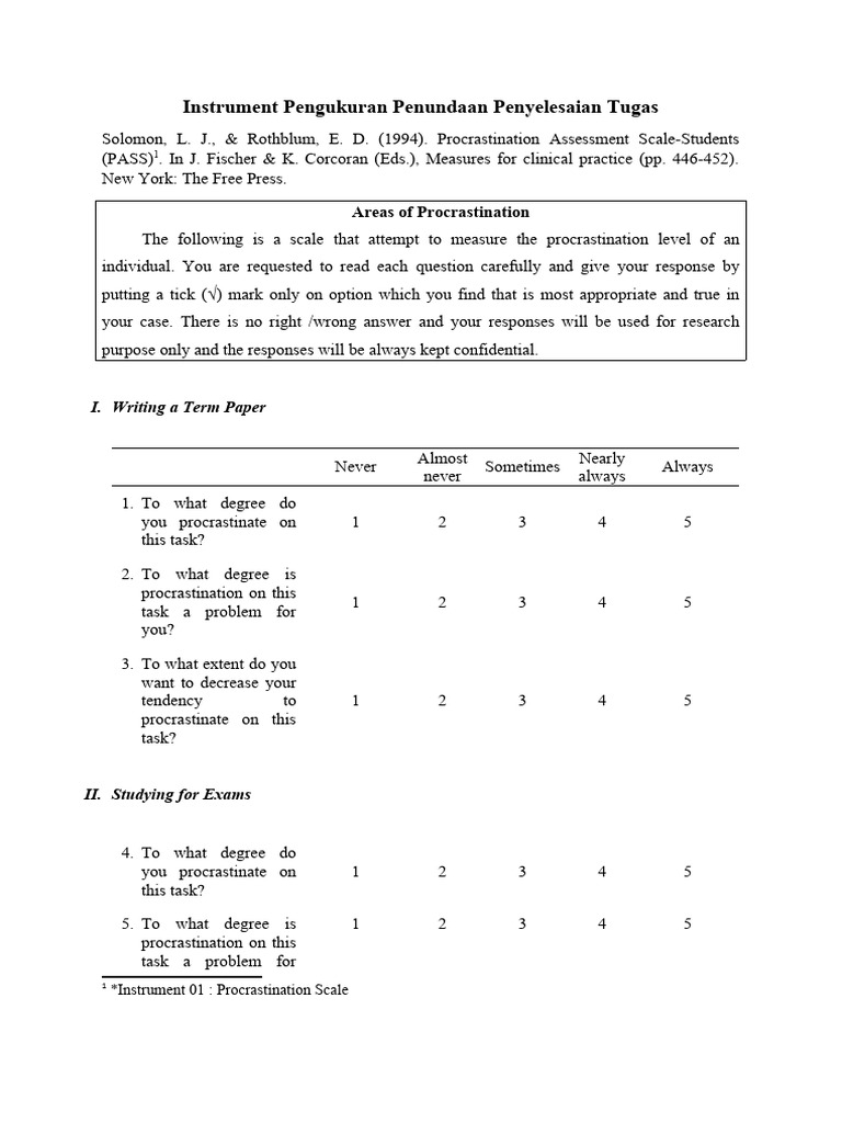 Procrastination Assessment Scale For Students