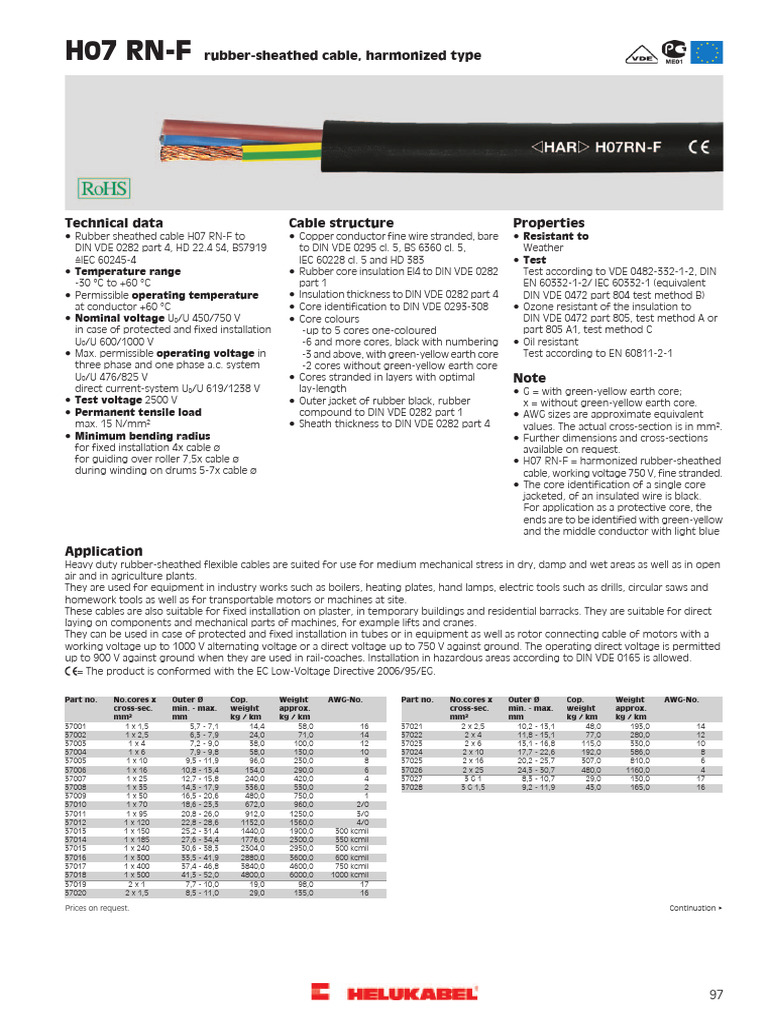 H07 RNF RubberSheathed Cable, Harmonized Type PDF Equipment