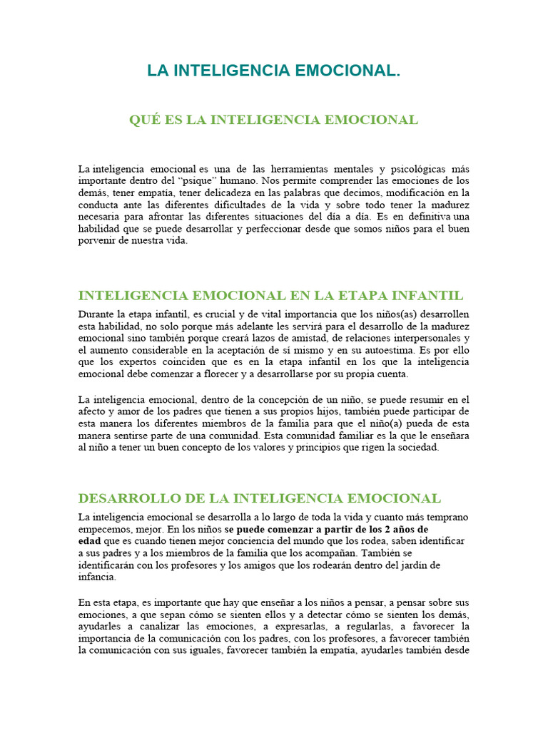Inteligencia emocional y autoconocimiento infantil | PDF | Las ...
