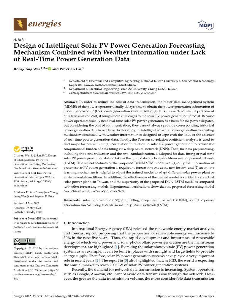 Design of intelligent solar pv power generation forecasting mechanism