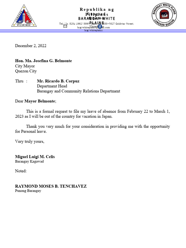 Leave Request for Barangay Kagawad | PDF