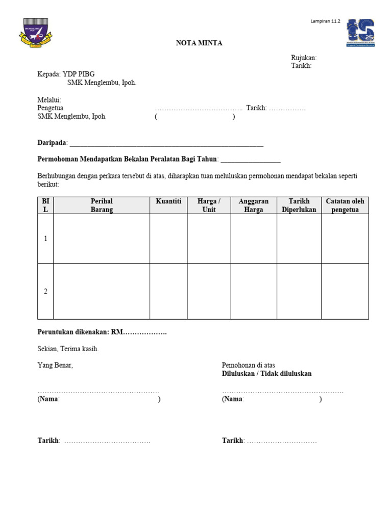 Nota Minta (PIBG) Lampiran 11 | PDF