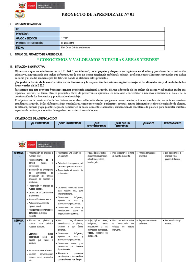 1° - GRADO - PROYECTO - DE - APRENDIZAJE Agosto° | PDF | Residuos ...