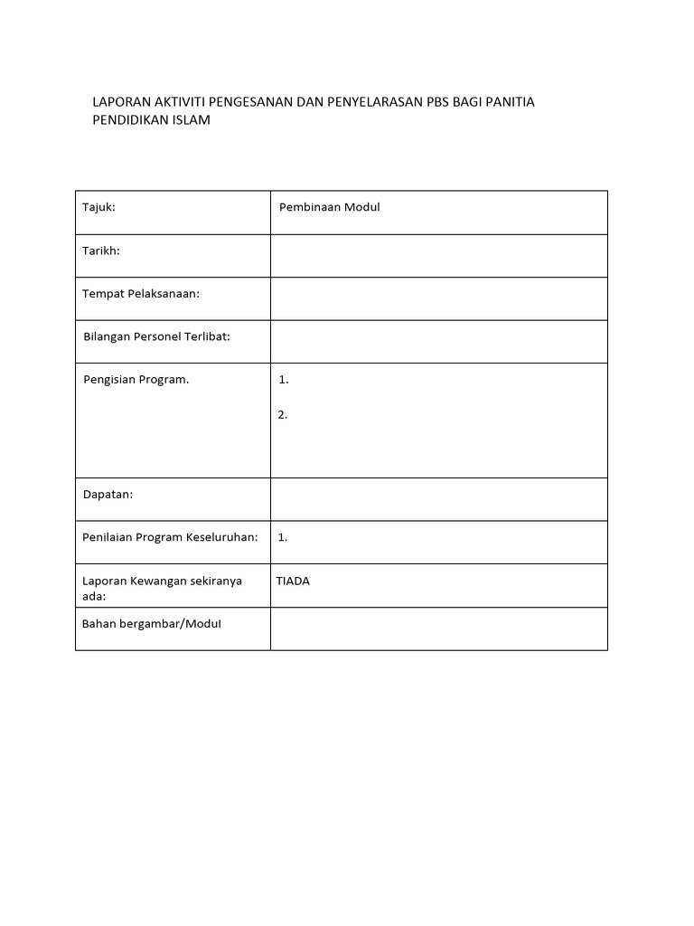Borang Pbd Laporan Aktiviti Pengesanan Dan Penyelarasan Pbd Bagi Pdf