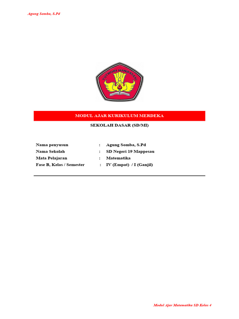Modul Ajar Mtk Bab 1 Kelas 4 Semester 1 Pdf