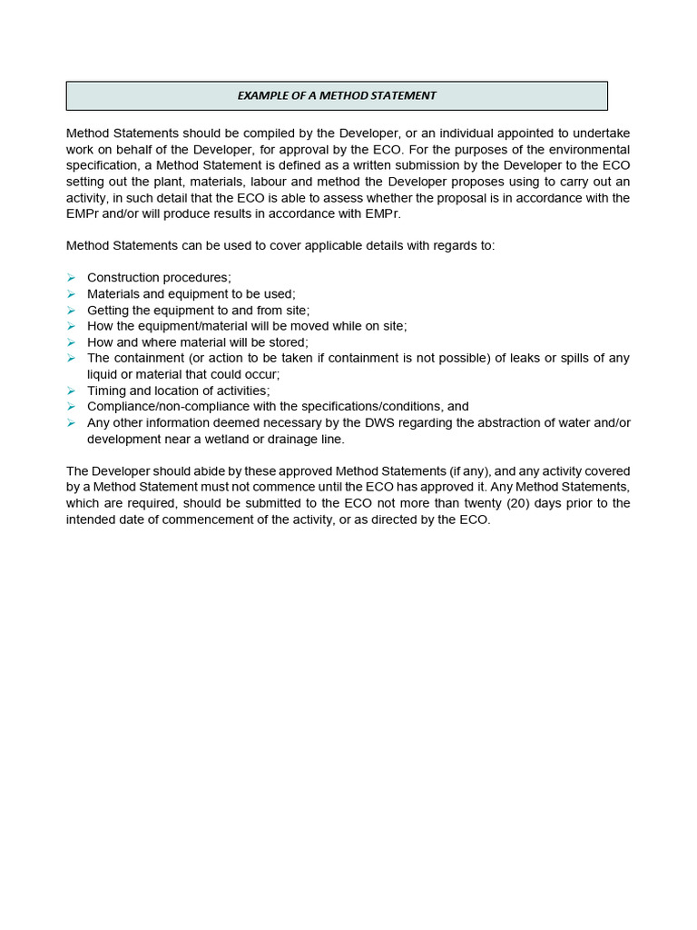 Environmental Method Statement Guide | PDF | Technology & Engineering