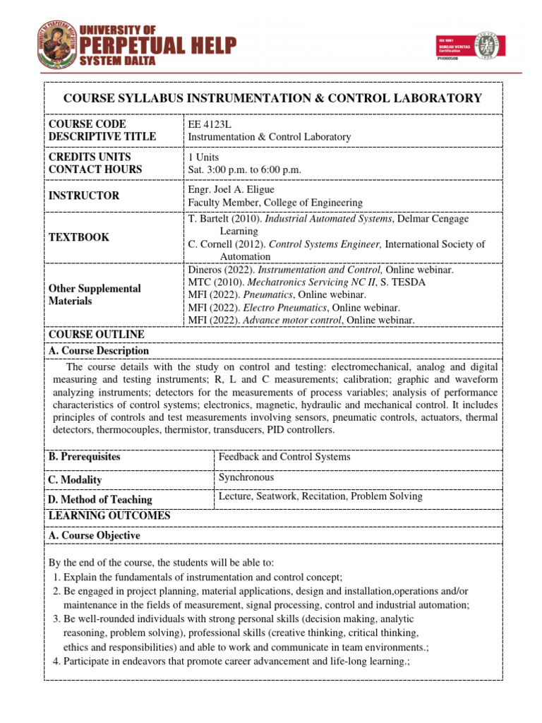 Course syllabus instrumentation control lab download free pdf flow