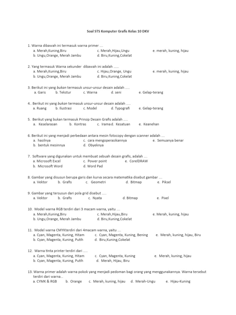 Soal Sts Komputer Grafis Kelas 10 Dkv Pdf