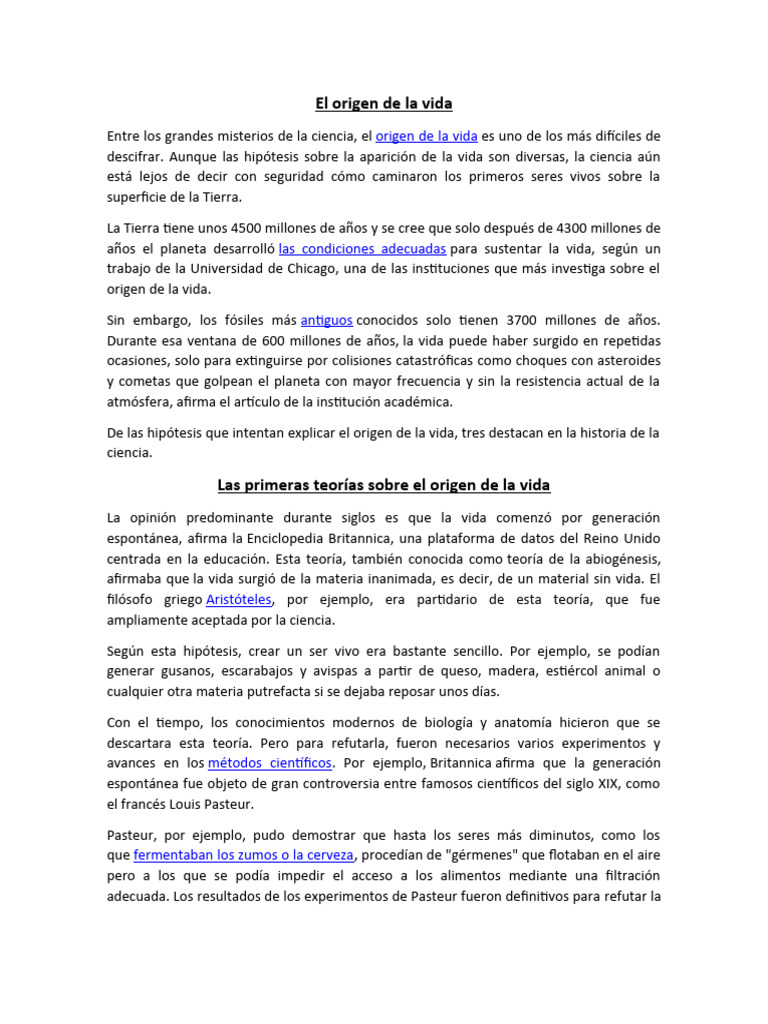 Teorías sobre el origen de la vida | PDF | Abiogénesis | Estrellas